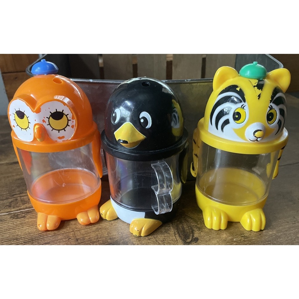 Vintage J.S.N.Y. Sippy Cups For Kids Set Of 3 Owl Penguin Tiger